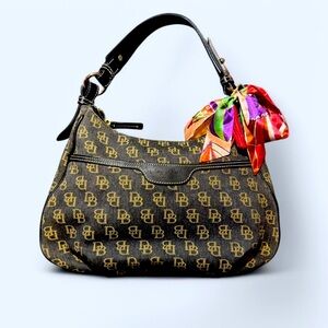 Dooney & Bourke Brown Shoulder Bag with Colorful Scarf